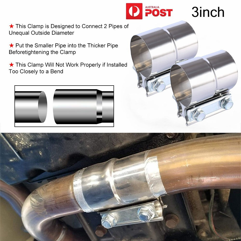2PC 3 Inch Exhaust Clamps Stainless Steel Muffler Band Clamp for 3 In Diameter