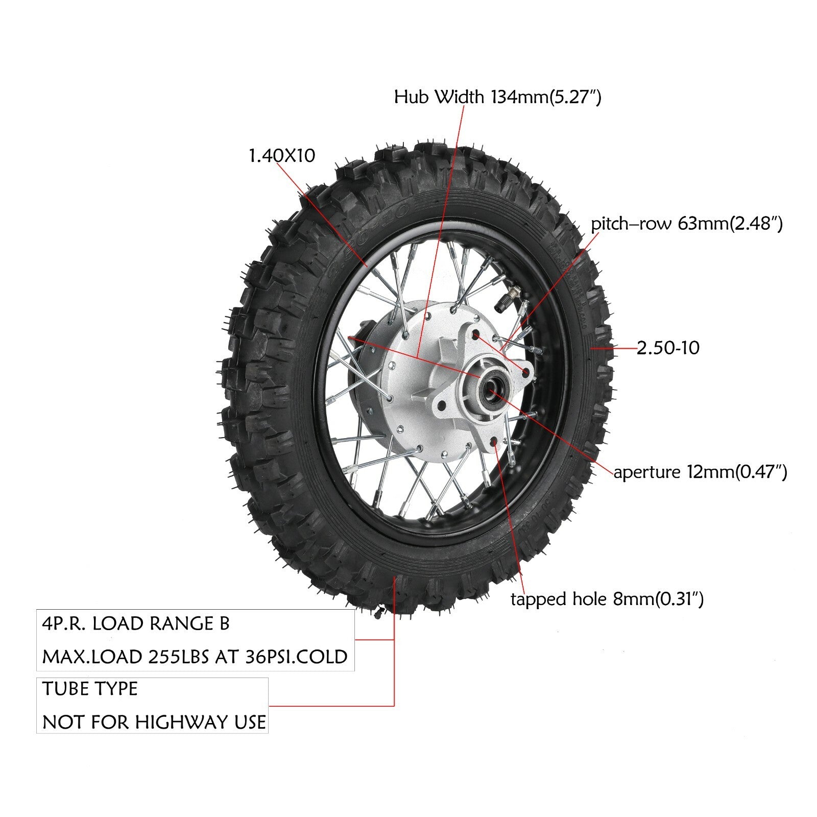 10-inch front and rear wheels, 2.50-10 tires, rim grooves, bicycle CRF50, TTR50 cooler, 70cc-110cc