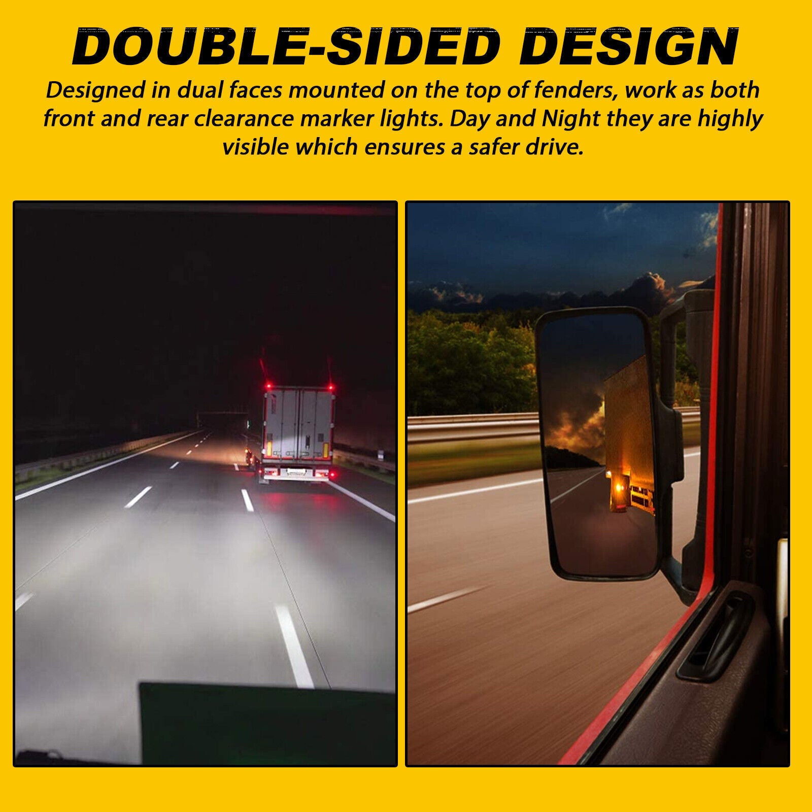 2-Piece Amber/Red 14LED Trailer Mudguard Lights Gap Marker Lights for Trucks 12V