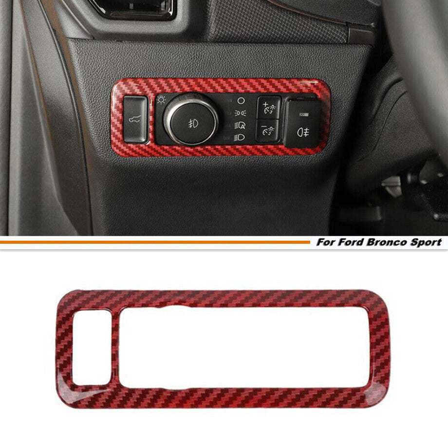 Red carbon fiber headlight switch cover trim accessory for Ford Bronco Sport 21 - 2024