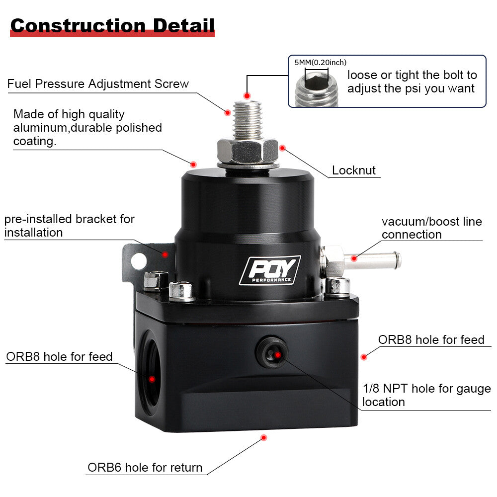 AN8 Feed  AN6 Return Line Fuel Pressure Regulator w/ boost reference Gauge