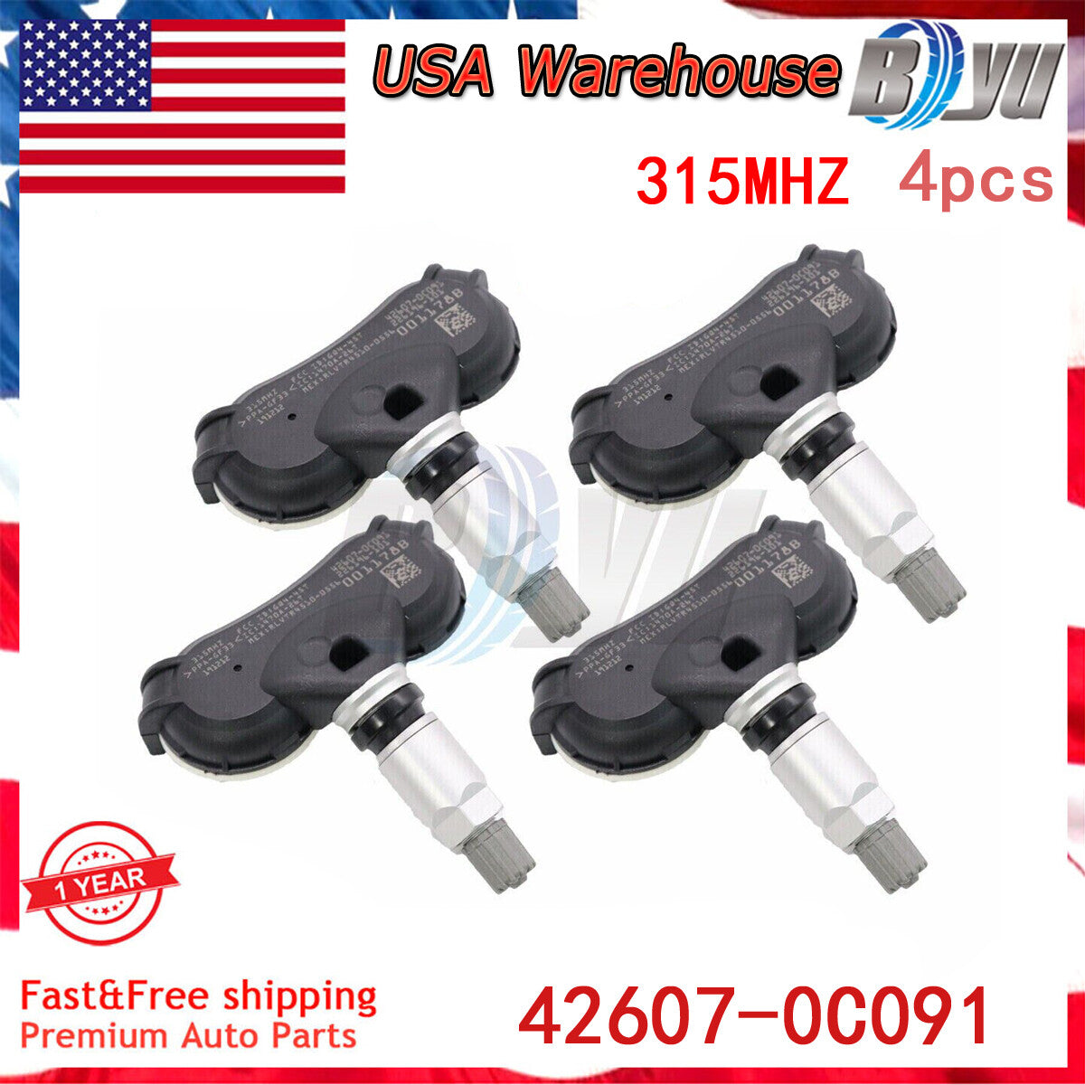 4PCS TPMS Tire Pressure Sensor 42607-0C091 for Toyota Tundra Sequoia 2018-2019