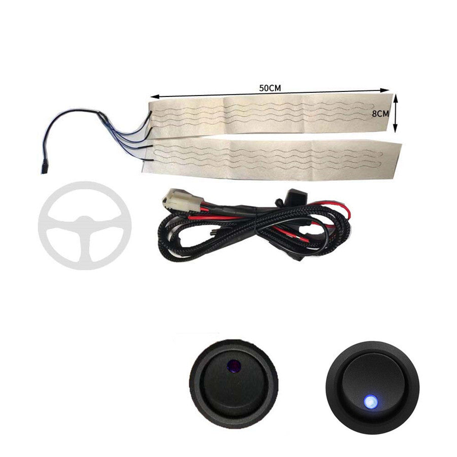 12V Winter Heated Pad Car Steering Wheel Heater Hand Warmer W/LED Round Switch