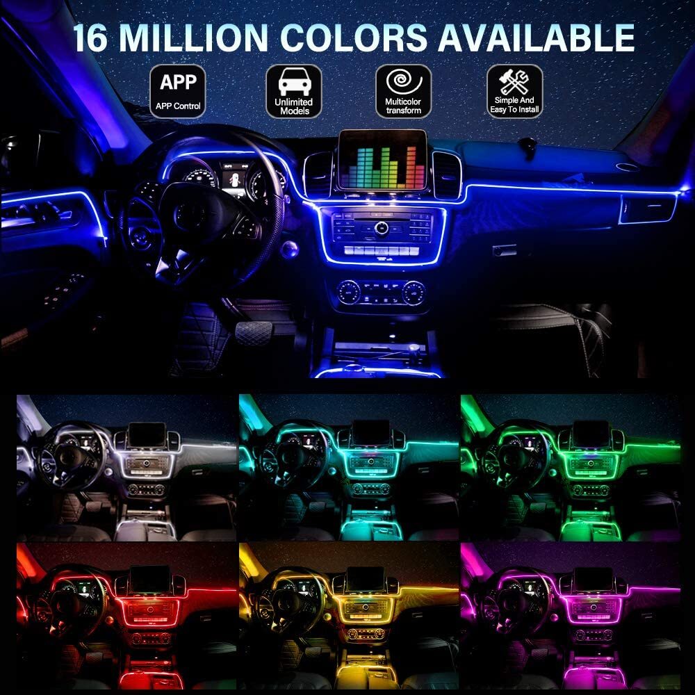 Upgrade Car Led Strip Lights RGB Music Interior Ambient Lighting Kit APP Control