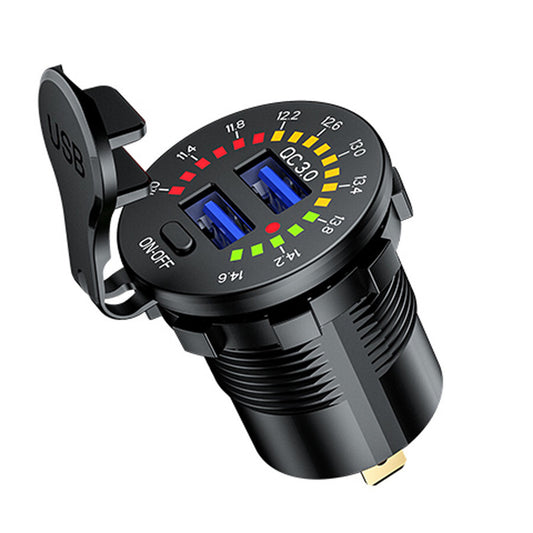 12V/24V QC 3.0 Car Charger Socket Dual USB Port Fast Charging With LED Voltmeter