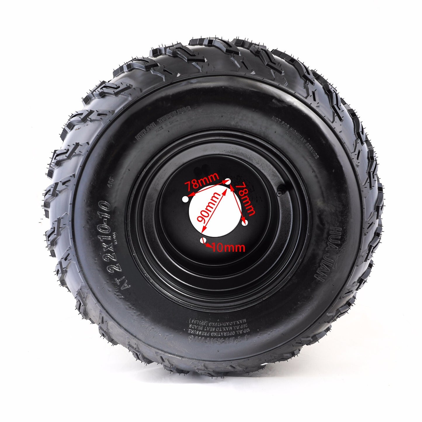 A pair of 22x10-10 tires, 4-lug rims + rear axle hub, ATV go-kart four-wheel for golf cart