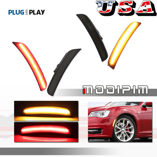 Suitable for Chrysler 300 300C models 2015 and older, smoked amber front and red rear LED side marker lights.