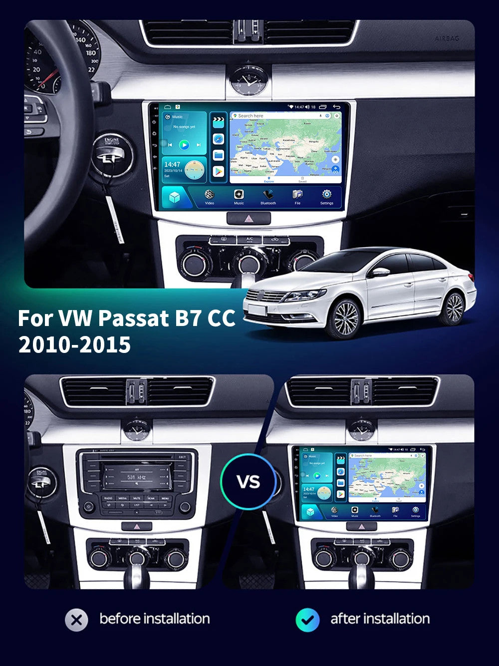for VW for Volkswagen for Passat Magotan 2010-2015 Car Stereo Radio CarPlay GPS Screen
