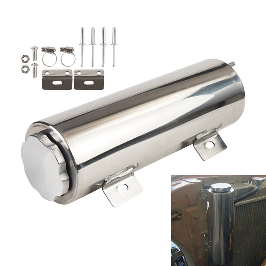 1Pc 3x9 Radiator Coolant Overflow Catch Puke Tank 32OZ Silver Stainless Steel