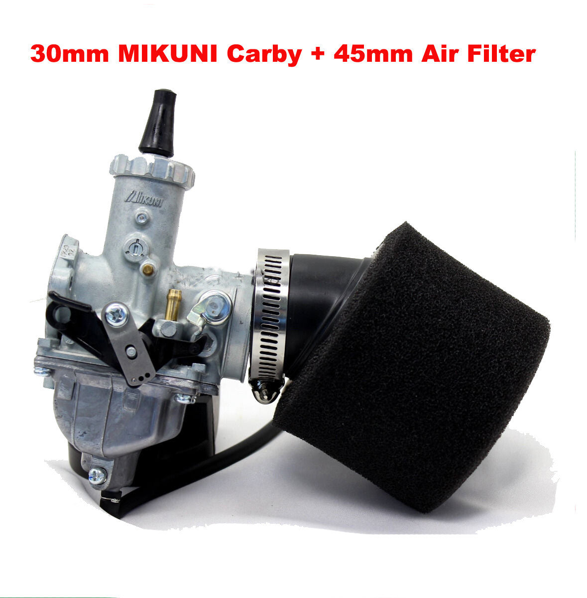 VM26 30mm carburetor + air filter for 200cc and 250cc go-karts/all-terrain vehicles.