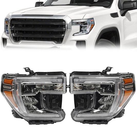 2P for 2019-2021 for GMC for Sierra 1500 headlights with halogen turn signals and driver for passengers.