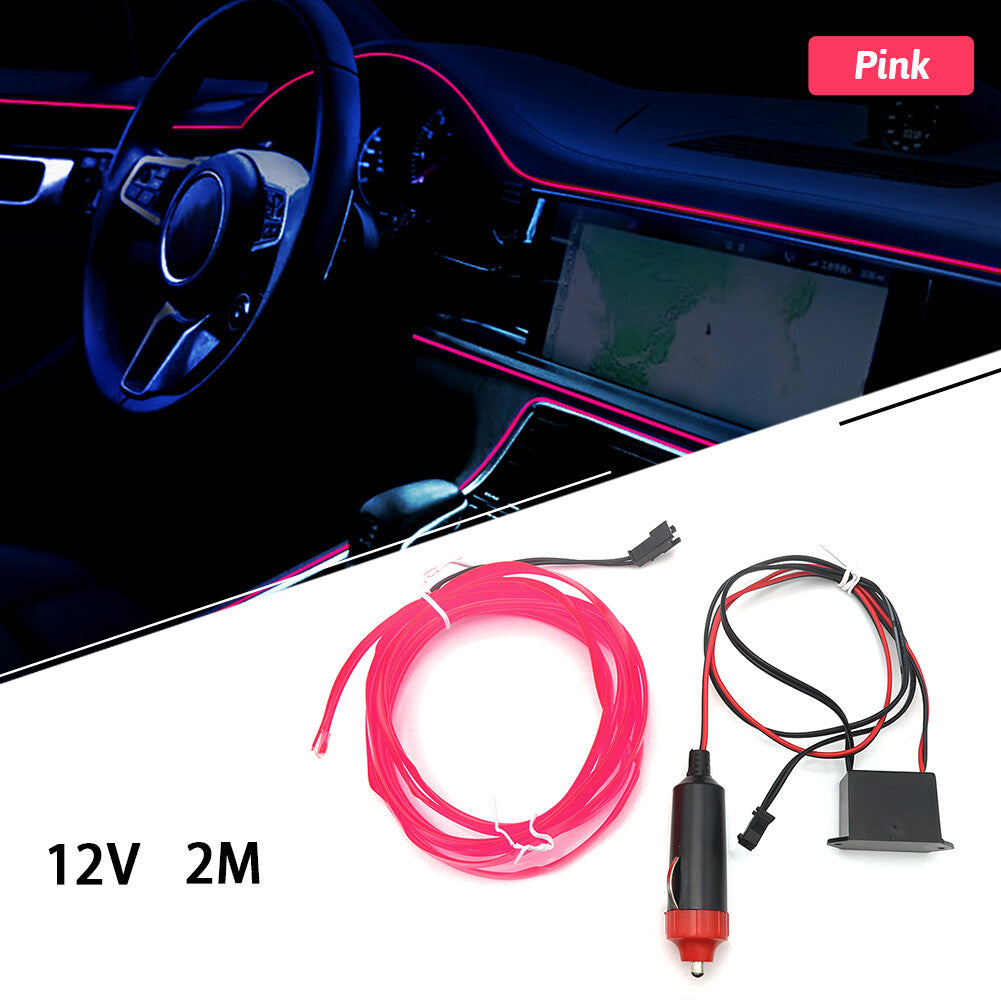 2M Car Interior LED Neon Lights Decor Atmosphere El Wire String Strip Lamp Pink