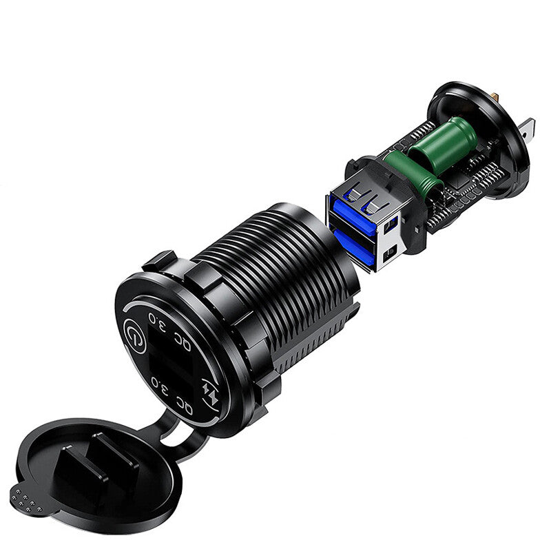 12V-24V QC3.0 USB Fast Charger Socket for Cars and Motorcycles - 1PCS