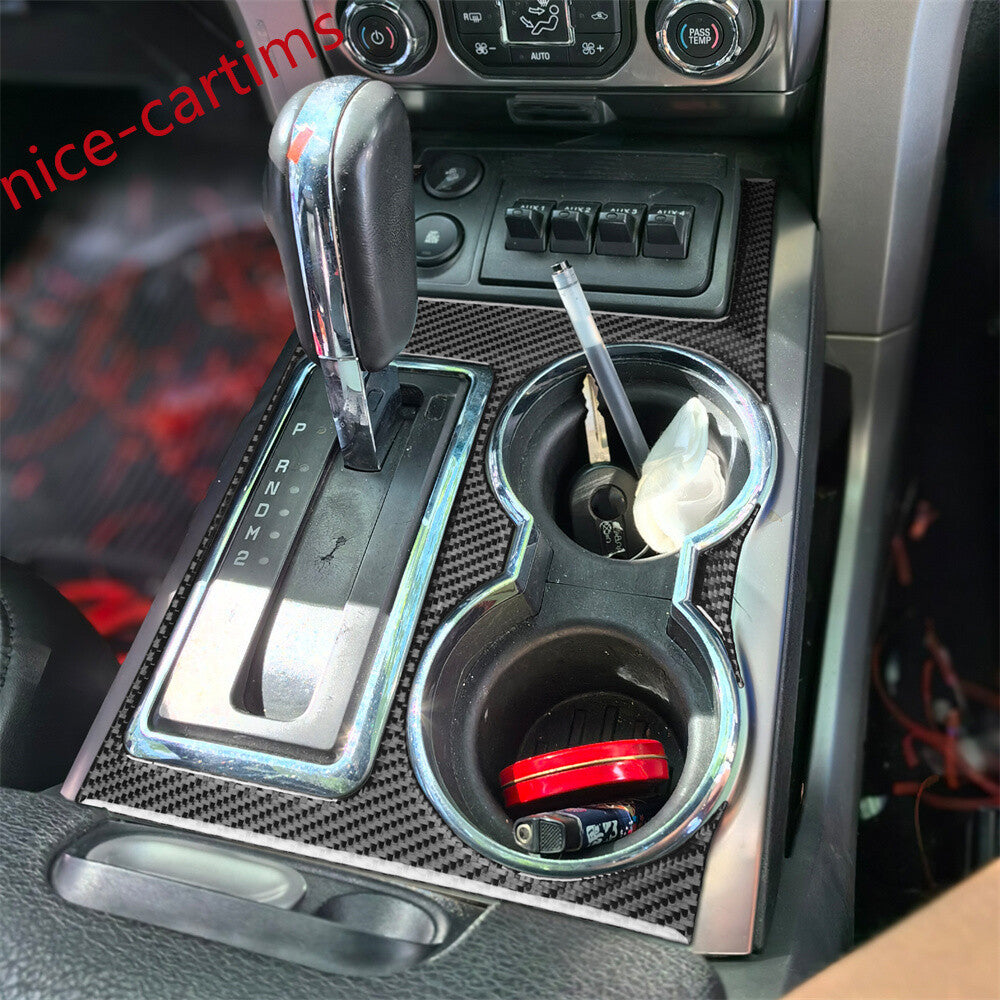 for Ford F150 2009-14 Center Gear Shift Panel Water Cup Holder Trim Carbon Fiber