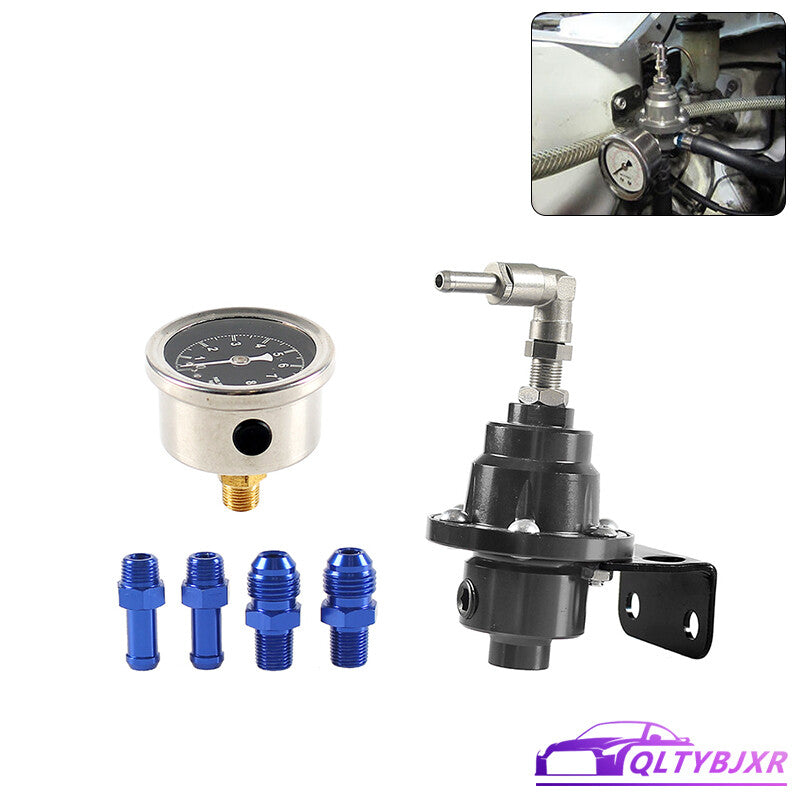 Adjustable Car Fuel Pressure Regulator w/Oil Gauge Kit Universal 0-160psi Black