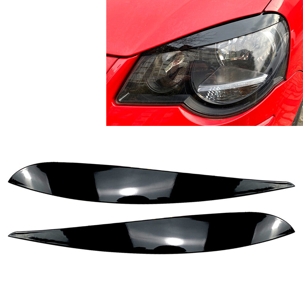 Headlight Eyebrow Eyelid Molding Trim Lid Cover Black Fit for VW Polo 9N 2005-2009