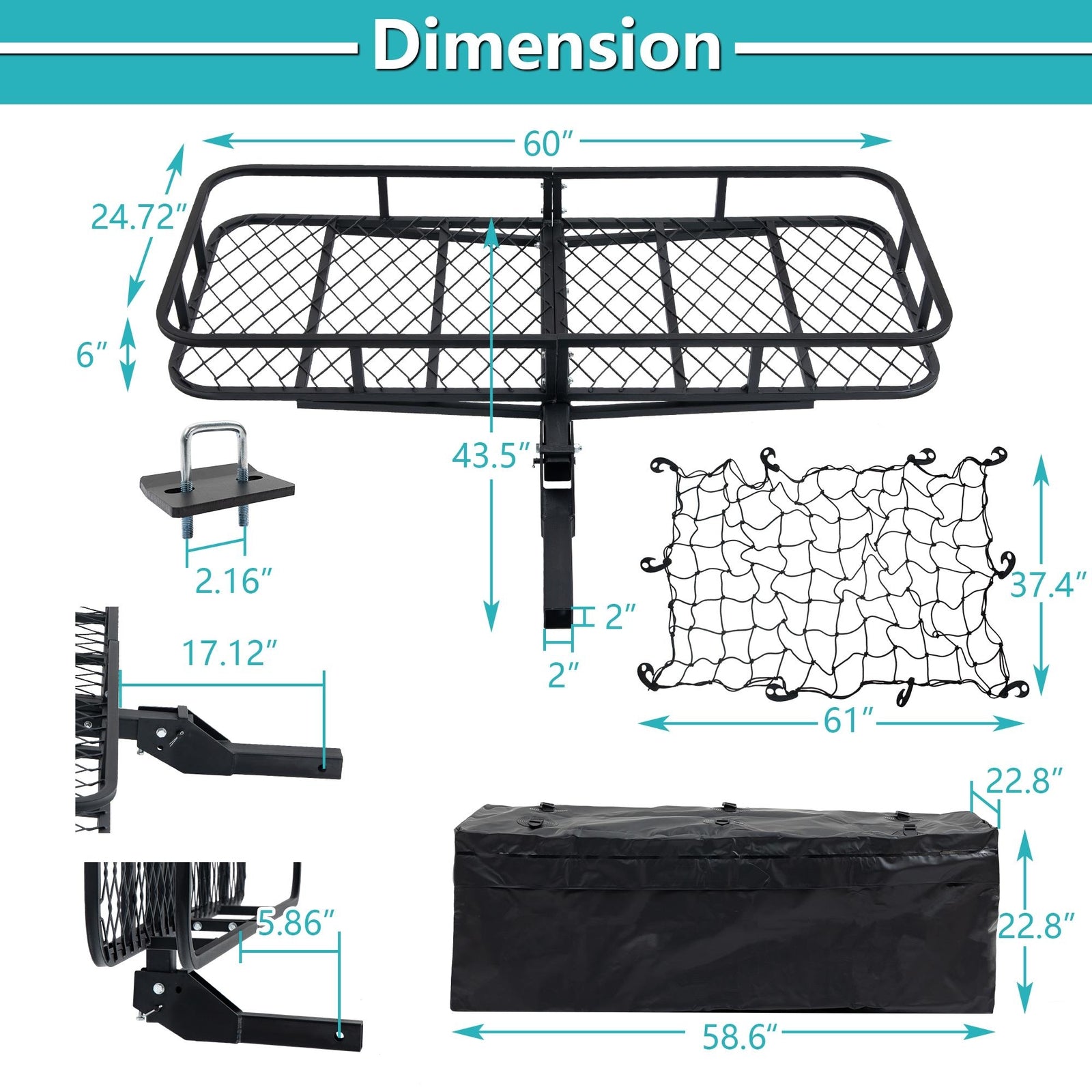 Durability Trailer hitch cargo carrier Folding Cargo Basket with Cargo Net US