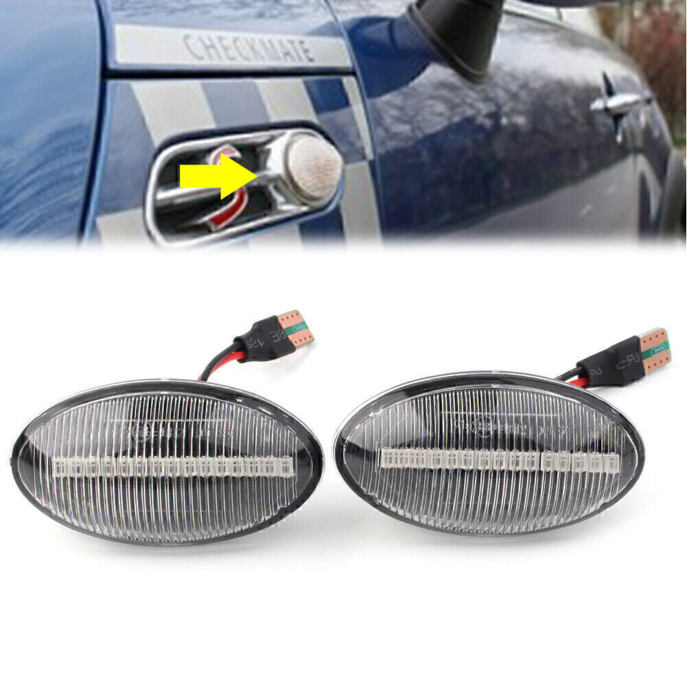 Amber LED Sequential Dynamic Clear Side Marker Light Fit for Mini Cooper R50 R52 R53