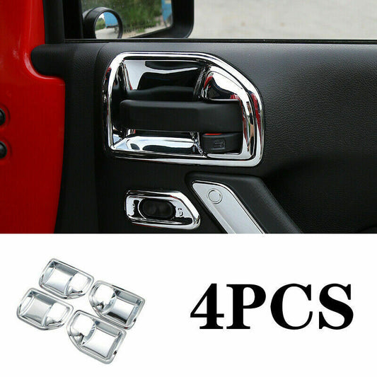 for Jeep for Wrangler JK 2007-2017 Chrome Interior Door Handle Bowl Frame Trim 4Pcs