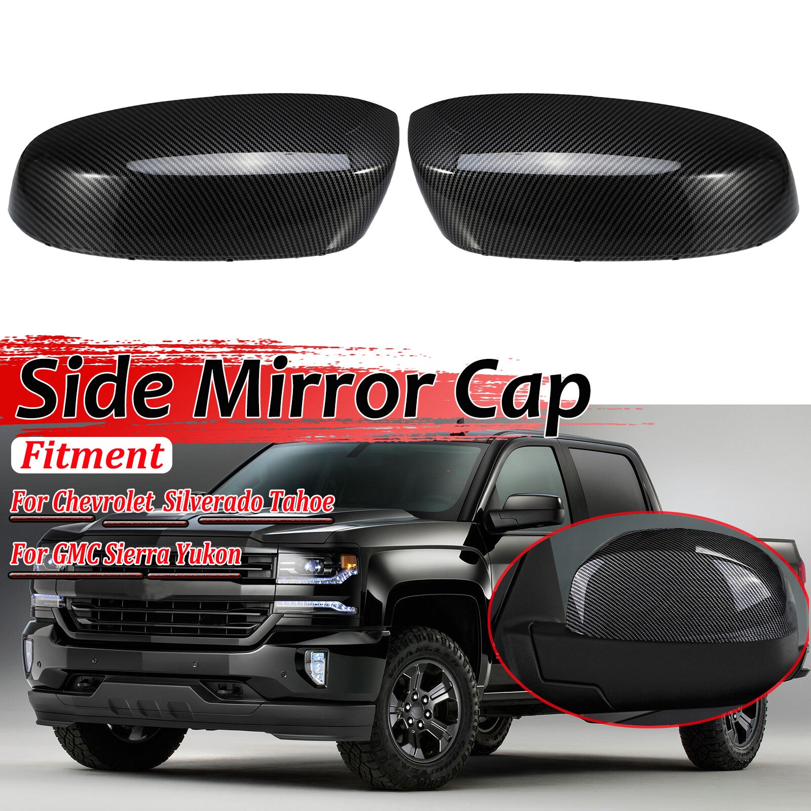 Two-piece carbon fiber mirrored cover for Tahoe Silverado for Sierra Suburban 2007-2013