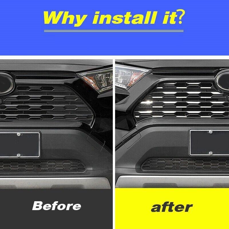 Stainless steel front bumper grille trim sticker for Toyota RAV4 2019 - 2022