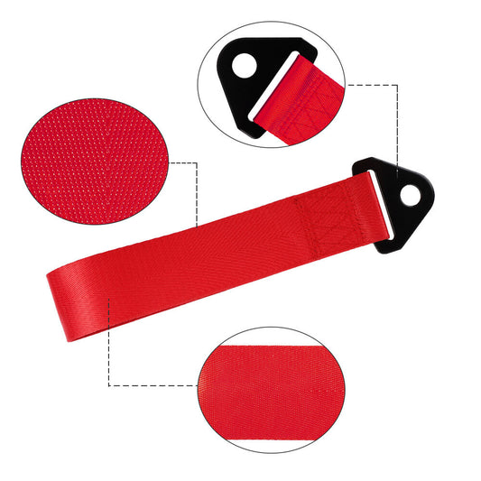 High Strength Sports Racing Tow Strap Set for Front Rear Bumper Towing Hook Red