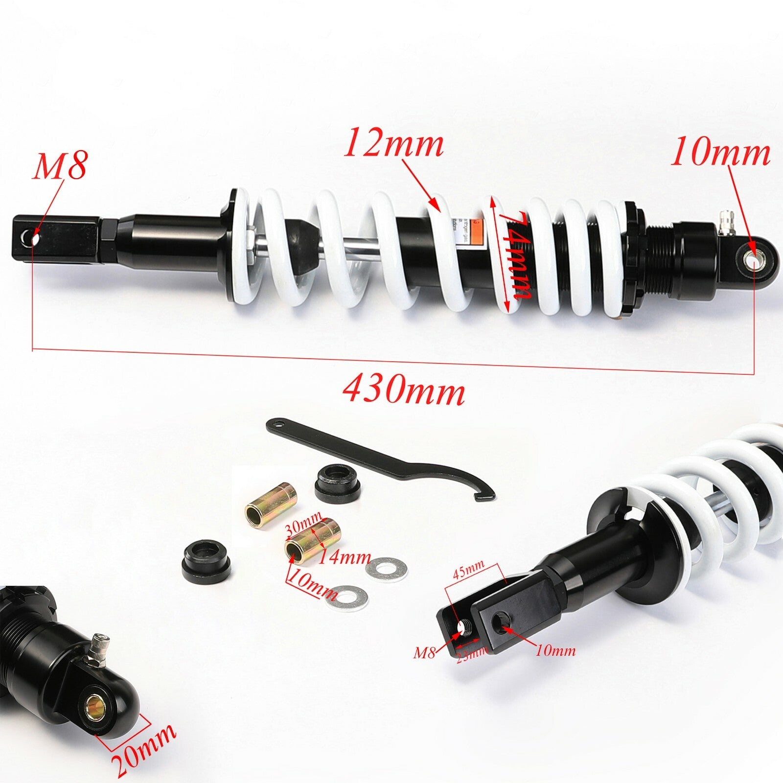 430mm 17-inch rear shock absorber, adjustable, universal, suitable for off-road bikes and all-terrain vehicles.
