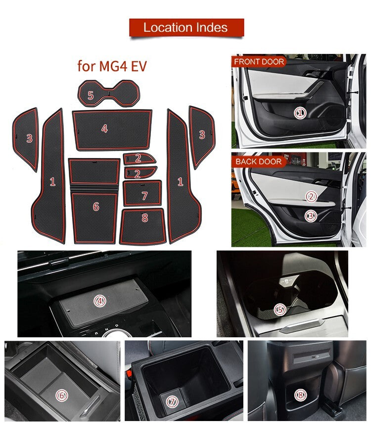 for MG 4 MG4 EV Anti-Slip Gate Slot Mat Door Groove Pad Rubber Coaster red