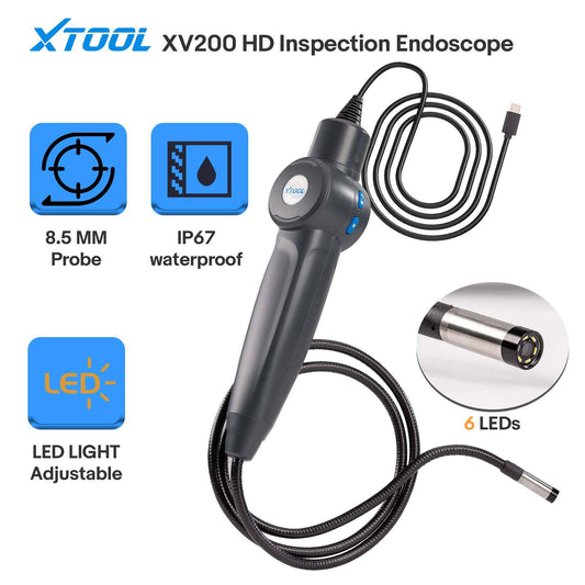 XTOOL XV200 8.5mm HD Endoscope 8 LED Flexible Snake Car Inspection Borescope