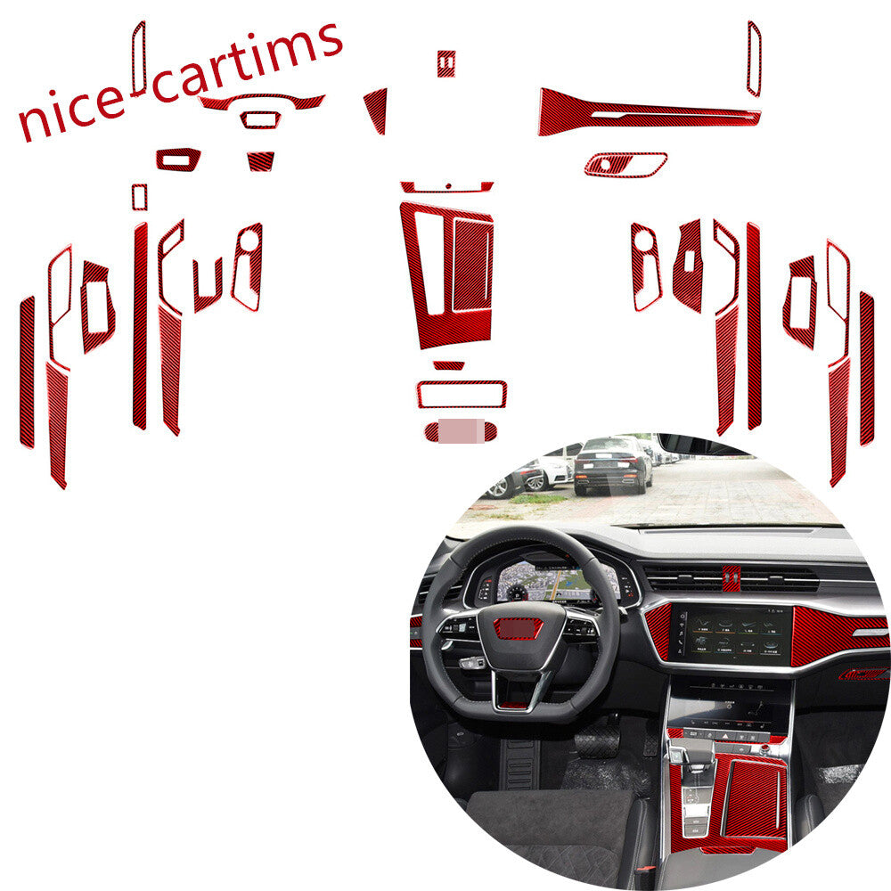 39Pcs Red Carbon Fiber Interior Full Set Decor Trim Kits for Audi A6L A7 2019-23