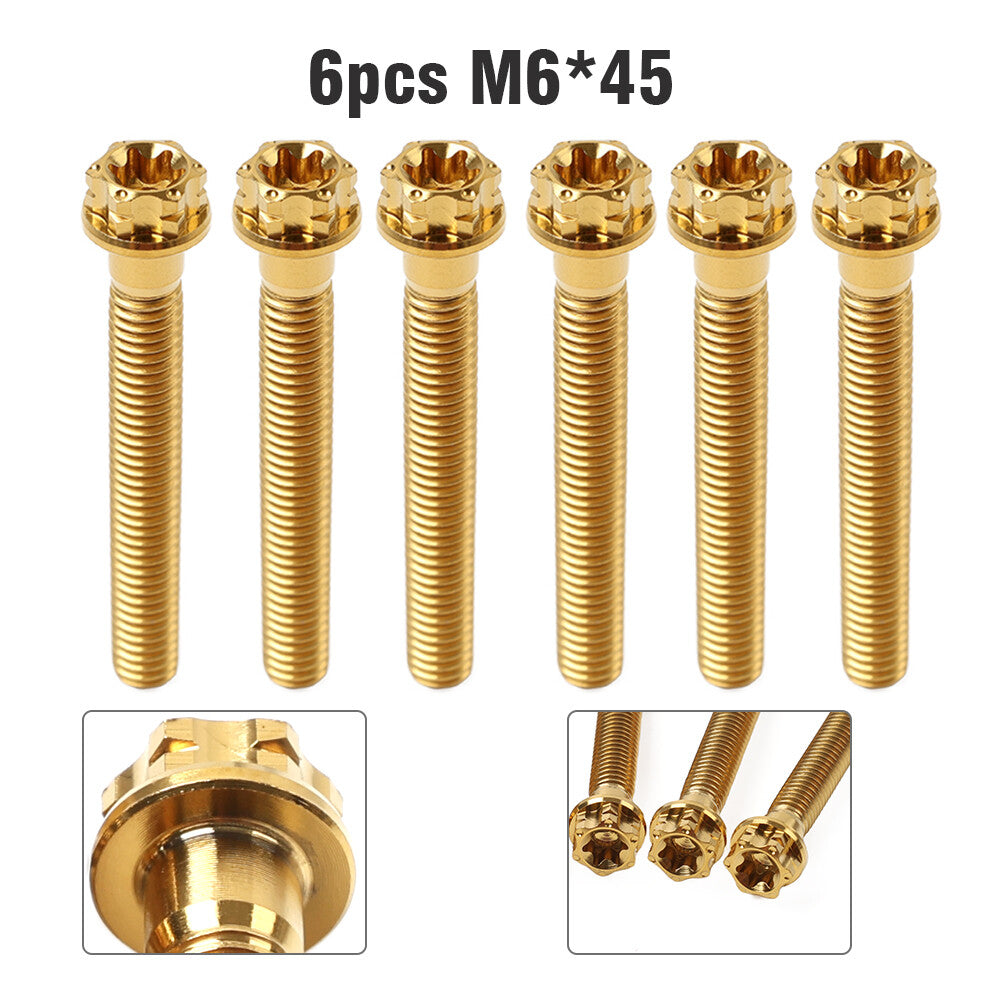 6pcs Bolts Torx Head Flange Screws M6x45mm Gold For Motorcycle Bike