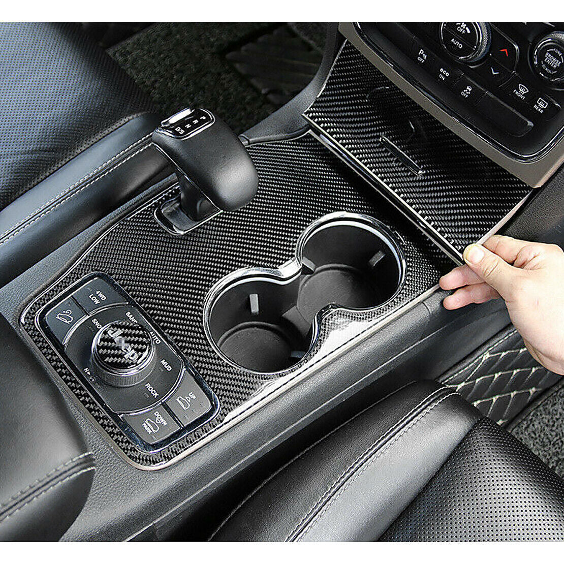 Carbon Fiber Gear Shift Box Panel Cover Trim for Jeep Grand Cherokee 2014-2015