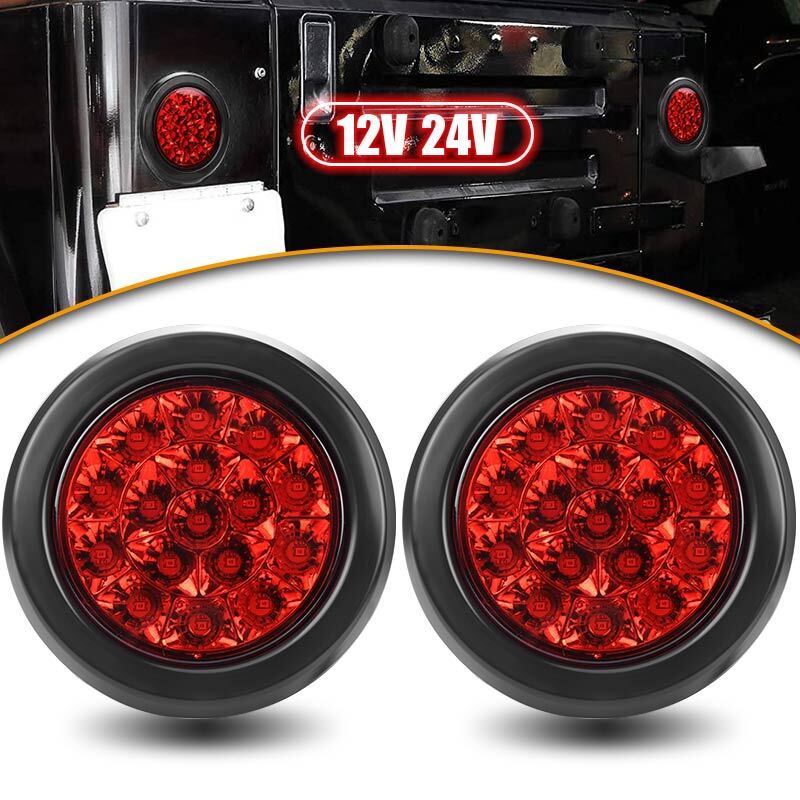 2X 4inch Round Red 16LED Truck Trailer Brake Stop Turn Signal Tail Lights 12-24V