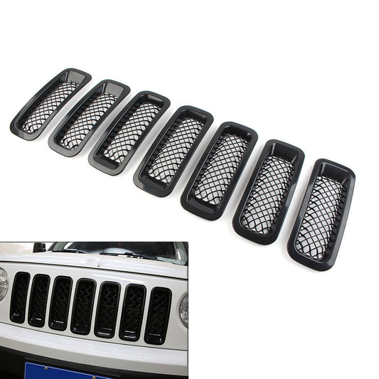 7 Pcs Front Mesh Grille Grill Cover Set for Jeep Patriot 2011-2017 Gloss Black