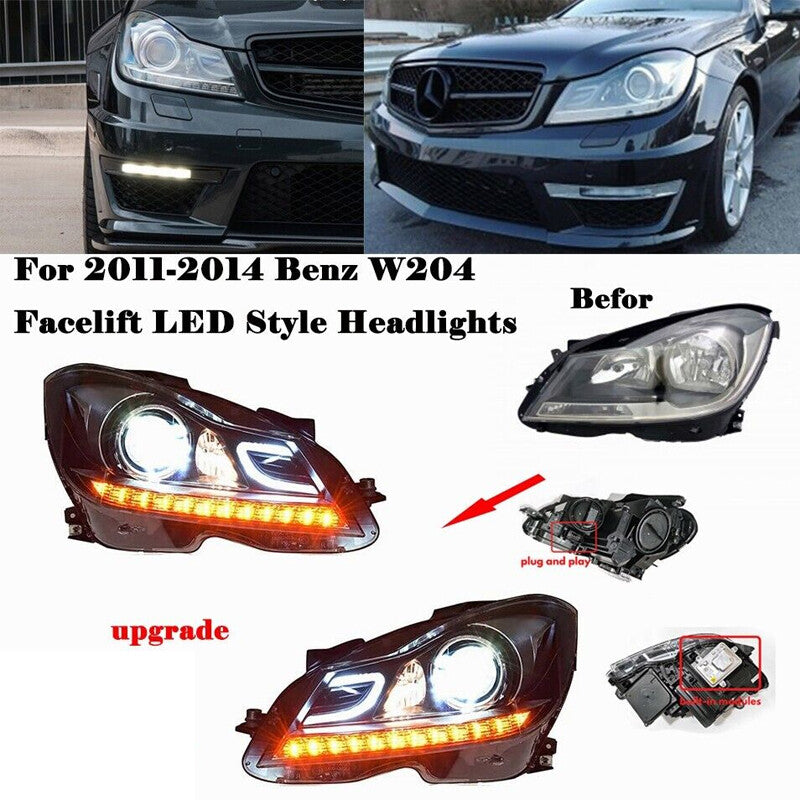Upgrade to LED DRL headlights for 11-14 for Mercedes W204 C63 style exterior (L+R)