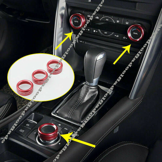 for Mazda CX-5 2017-2021 Red Inner Central Control AC Adjustment Knob Ring Trim