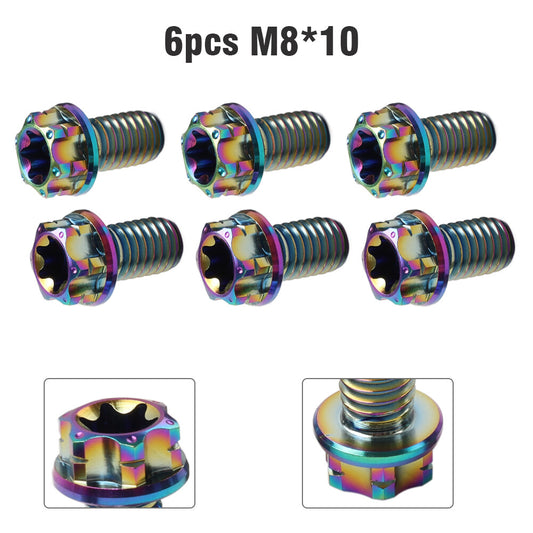 6pcs Bolts Torx Head Flange Screws M8x10mm Rainbow For Motorcycle Bike