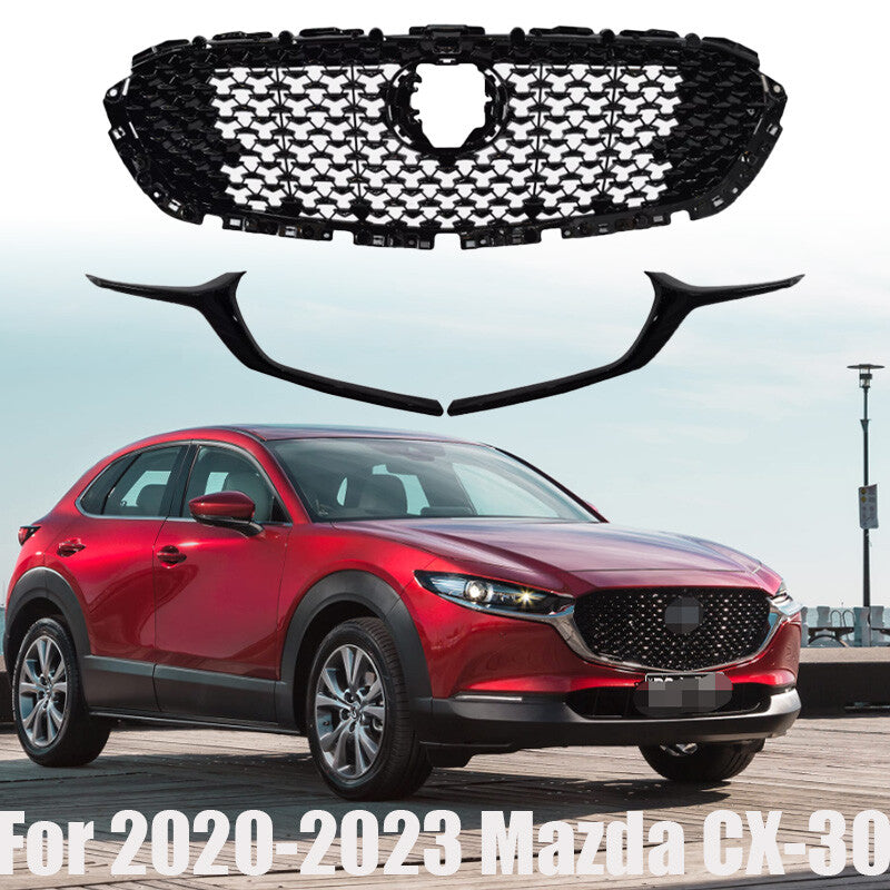Front Grille And Front Grille Molding Trim For 2020-2023 for Mazda CX-30 Gloss Black