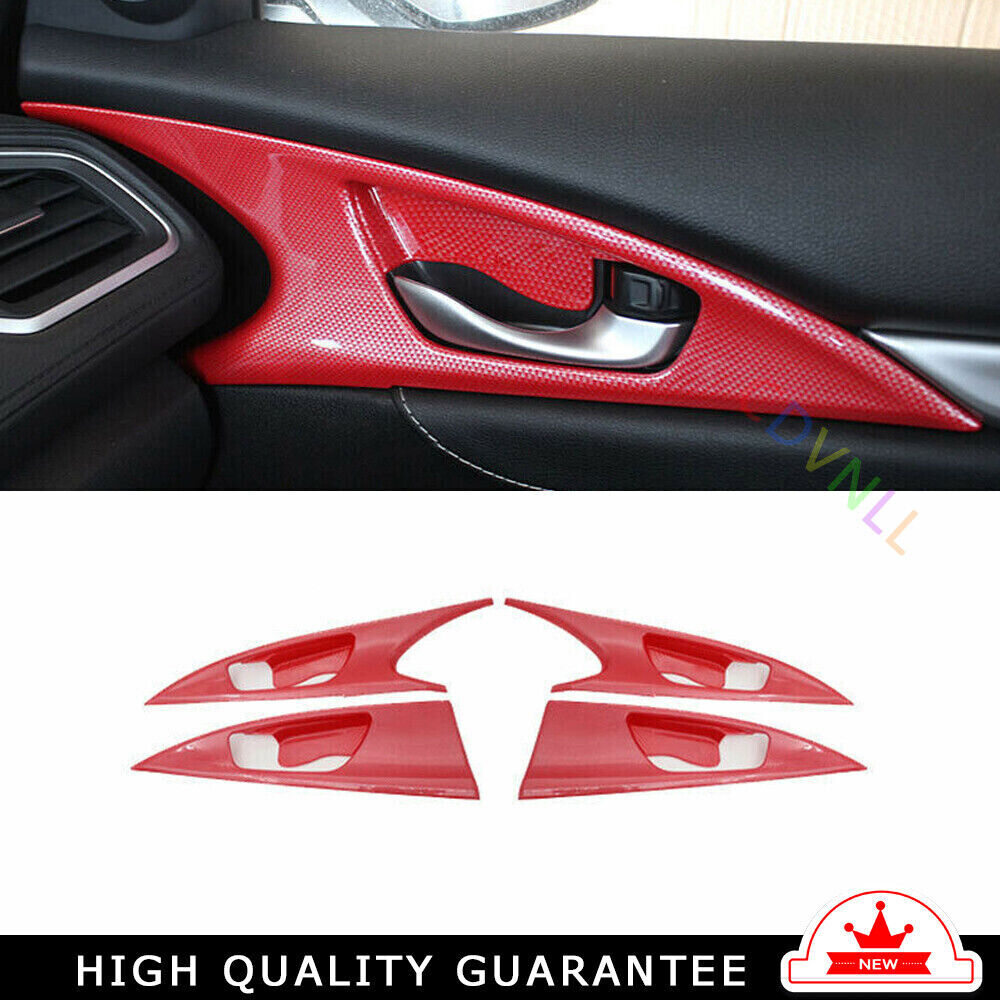 Inner Door Handle Bowl Cover Trim 4 for Honda for Civic 2016-2021 Red Carbon Fiber