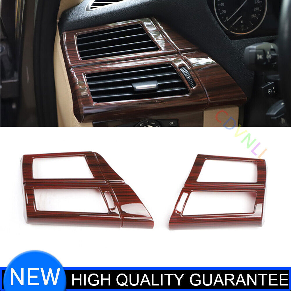 for BMW X5 2008-2013 Red Wood Grain Inner Console Side Outlet Vent Cover Trim 2P