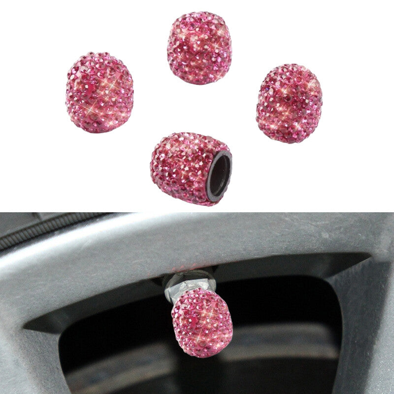 4Pcs Fashion Diamond Bling Car Tyre Tire Wheel Rims Air Valve Stem Cap Dark Pink