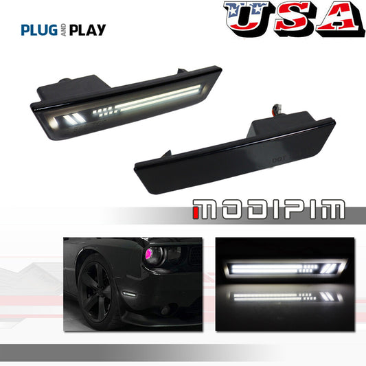 Smoked lens front marking [White Racing] light applicable to 2008-14 for Dodge for Challenger