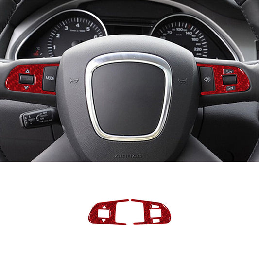 2pcs red carbon fiber steering wheel buttons trim for Audi Q7 2007-2015