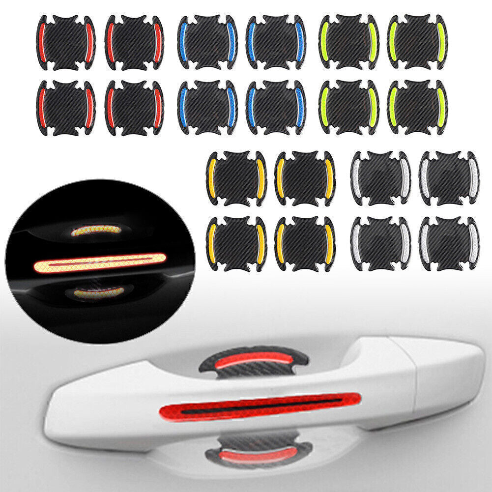 4x/set Carbon Fiber Car Door Handle Reflective Car Sticker Scratches Protection