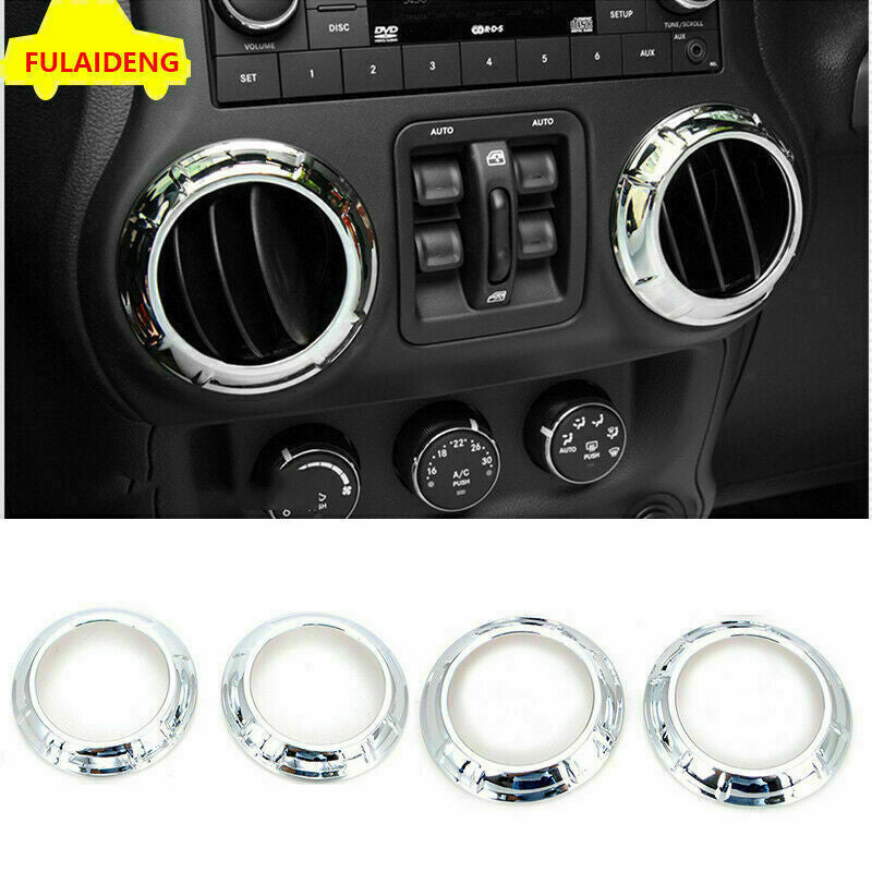 4P for Jeep for Wrangler JK 2007-2017 Chrome Inner Console AC Outlet Vent Ring Trim