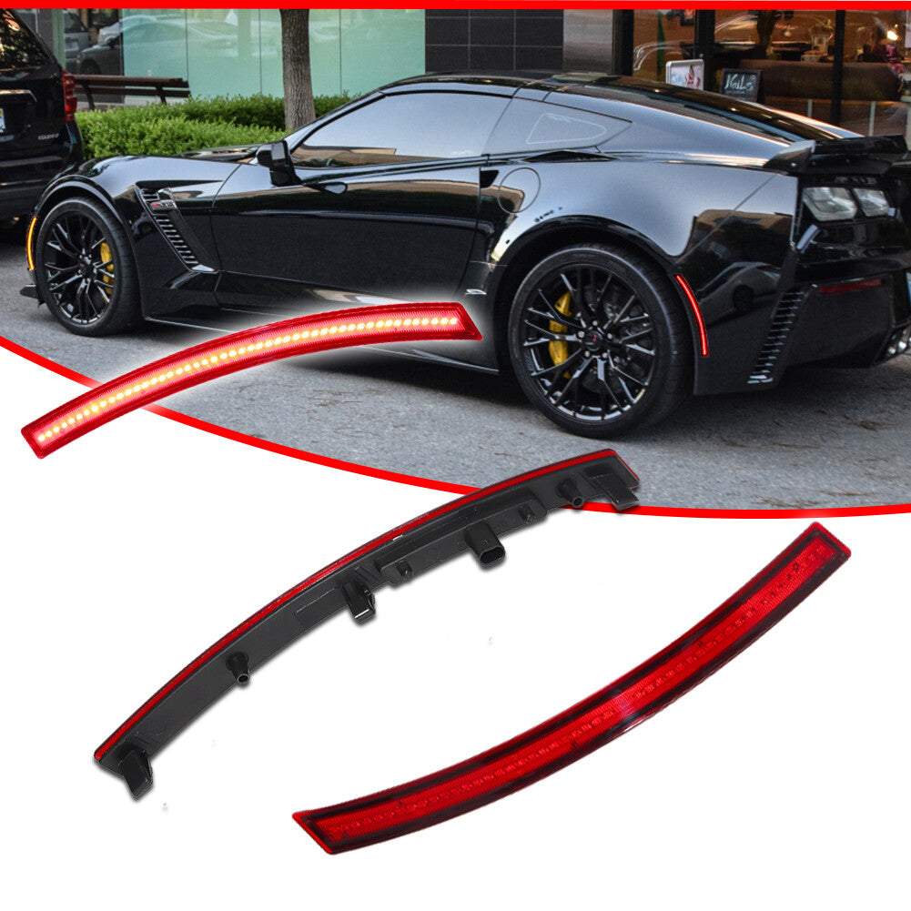 Applicable to 2014-2019 for Chevrolet for Corvette C7, red lens rear bumper, red LED side marker lights.