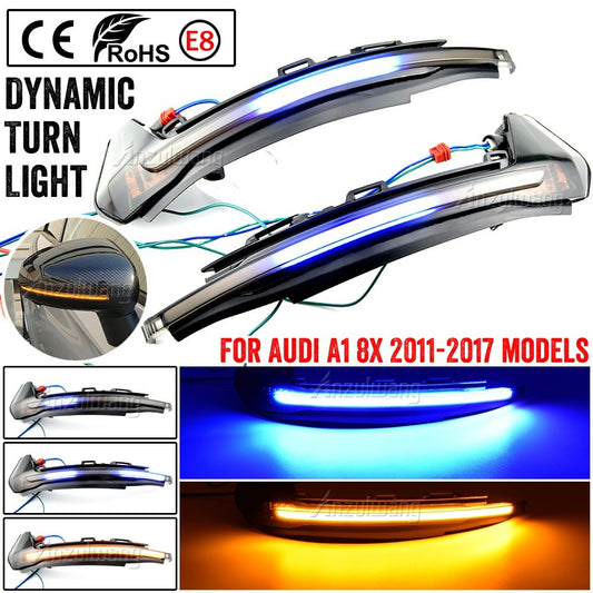 Dynamic LED Mirror Indicator Turn Signal for Audi A1 8X 2011-05.2018 amber+blue