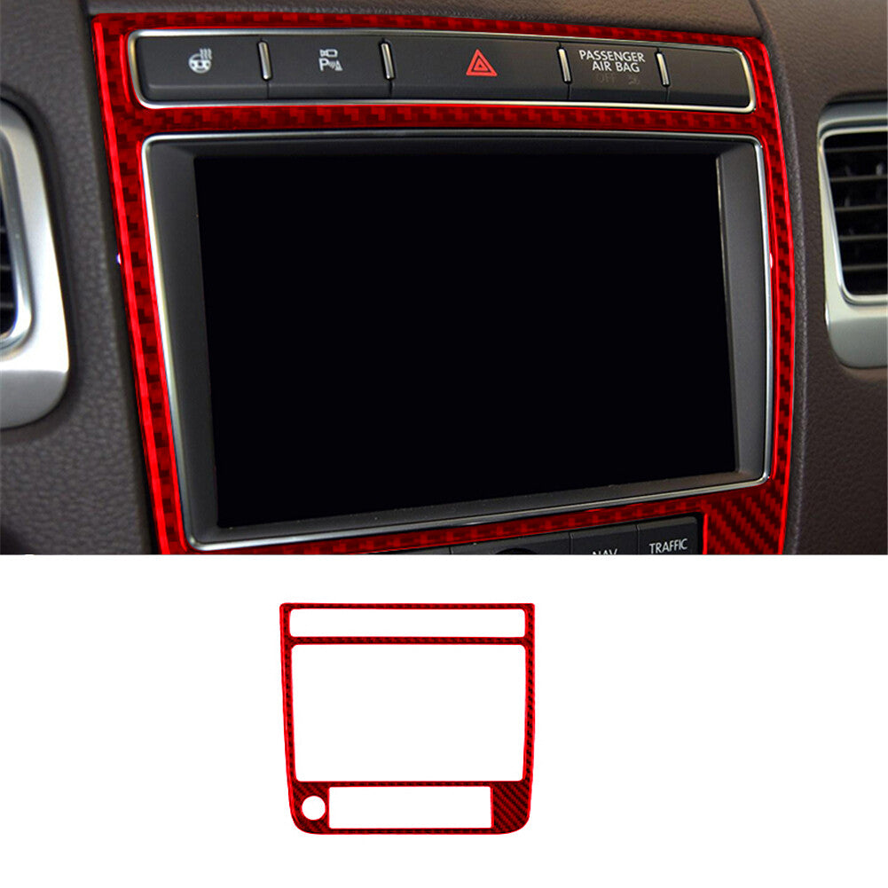 Red Navigation Frame Trim Cover Type-A Carbon Fiber for VW Touareg 2011-2018