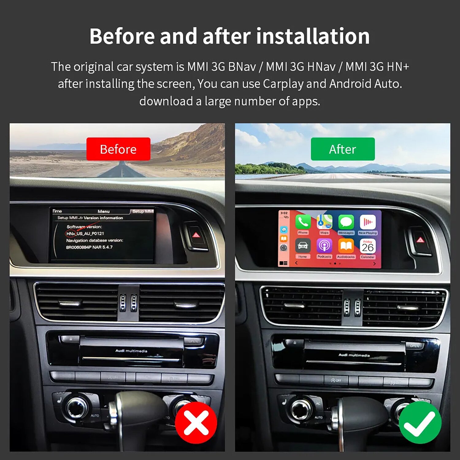 10.25 Wireless Carplay Android Auto USB HDMI In Fits for AUDI A4 S4 A5 S5 Q5