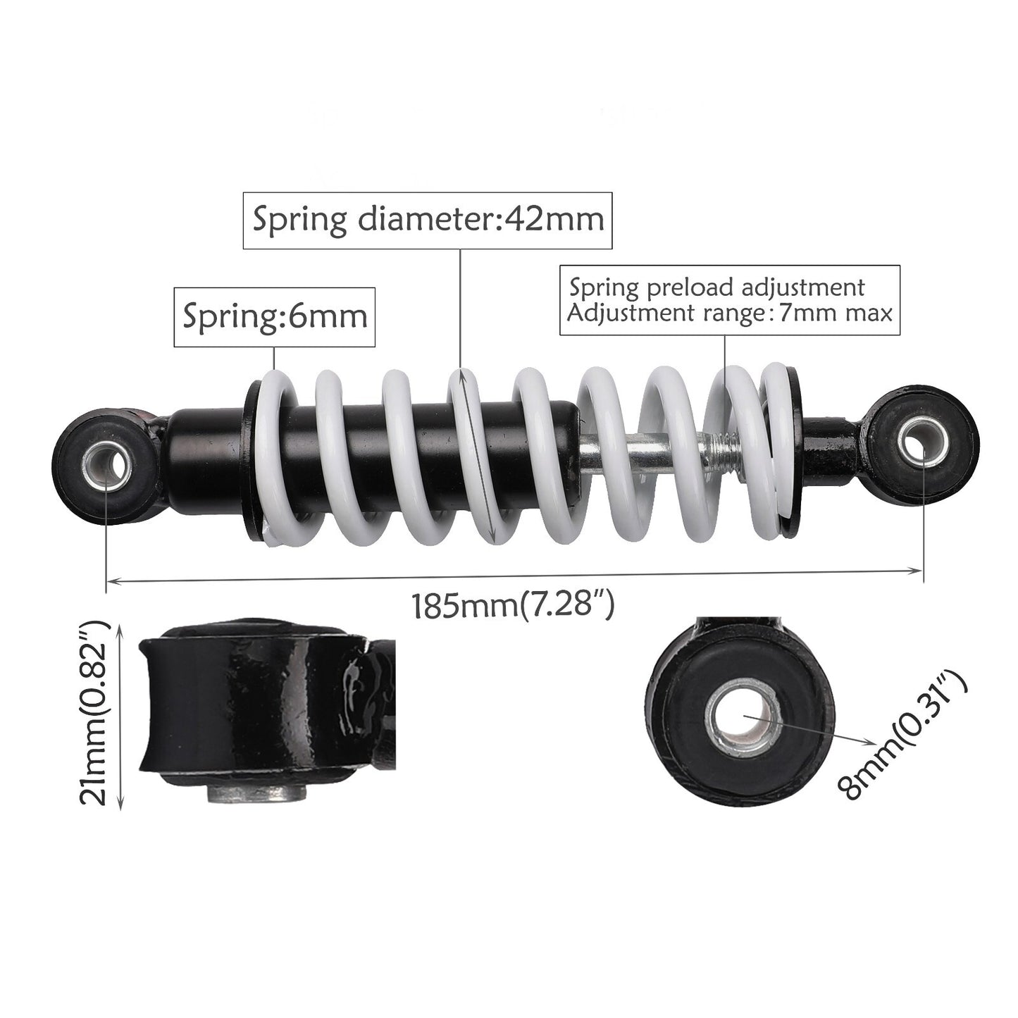 185mm 7.3-inch rear shock absorber, 400 lbs, suitable for mini off-road pocket bikes, all-terrain vehicles, off-road vehicles, and four-wheelers.